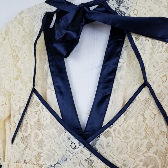 New Free People Ivory Guilded Lace Boho Open Back Dress Size XS - Picture 9 of 13